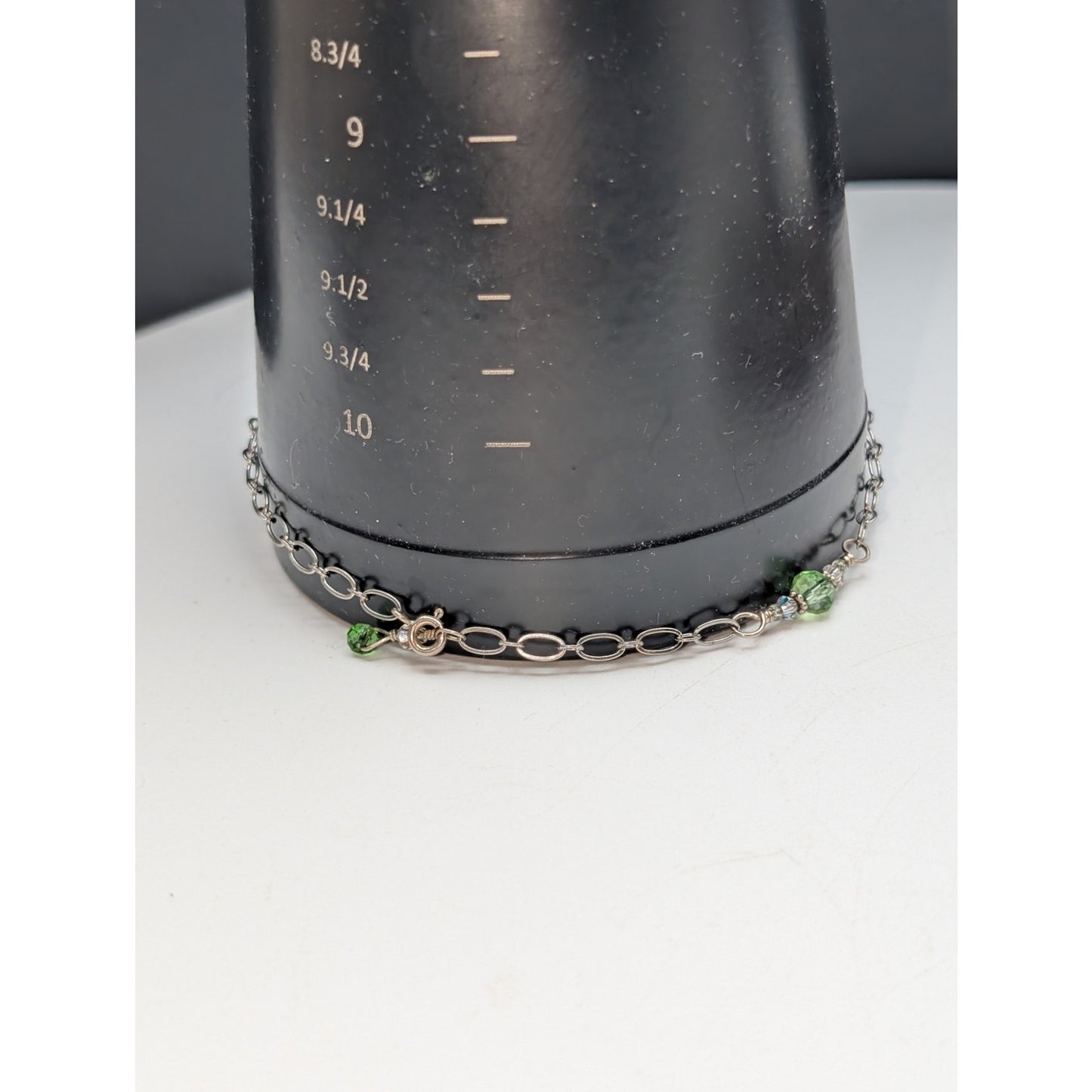 925 Sterling Marked Delicate Chain Green Crystal Bead Bracelet