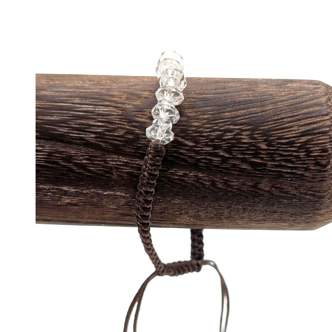 Glass Crystal Beaded Brown Cord Adjustable Cord Bracelet