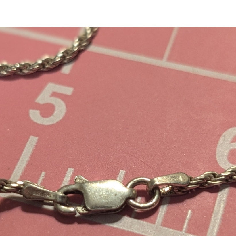 VTG RQC Sterling Tennis Racket Faux Pearl Charm 925 Sterling Rope Chain Necklace