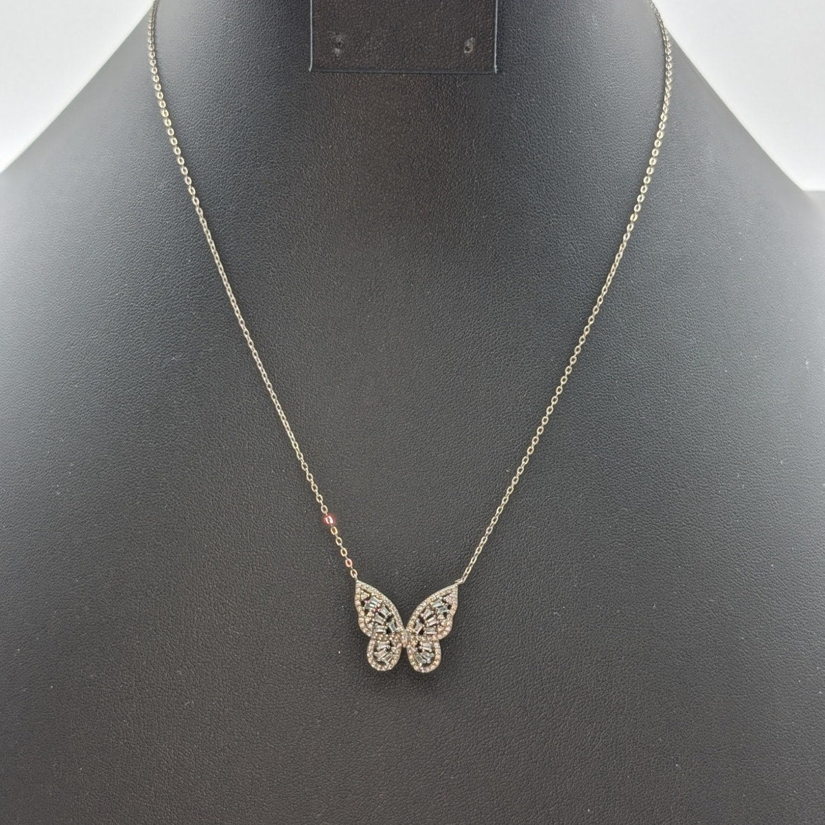 925 Sterling Silver CZ Encrusted Butterfly Pendant 16"-18" Necklace