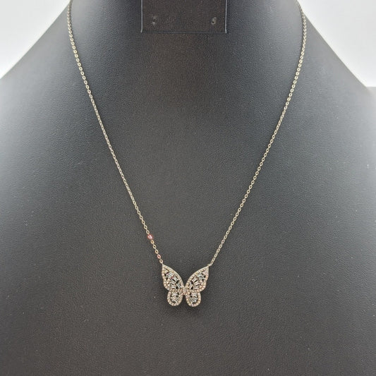925 Sterling Silver CZ Encrusted Butterfly Pendant 16"-18" Necklace