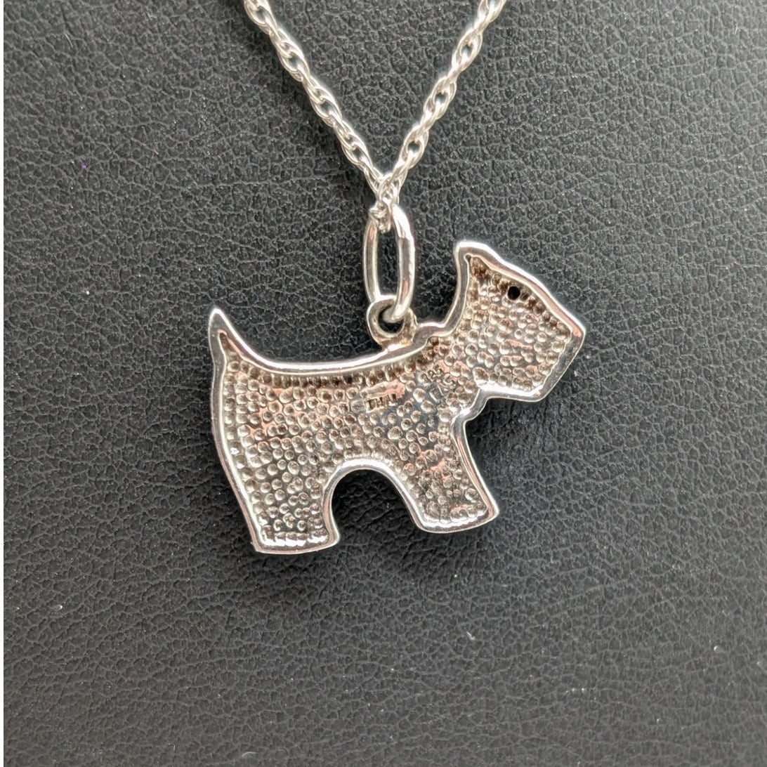 Vintage 925 Sterling Silver Black Stone Figural Dog Pendant 18" Chain Necklace