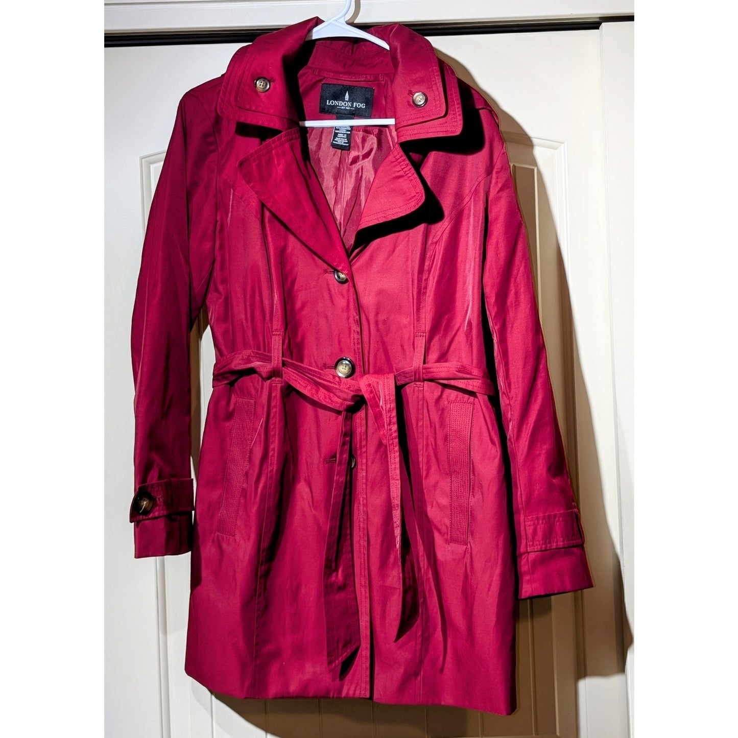 London Fog Double Collar Red Removable Hood Classic Trench Coat Womens' Sz M