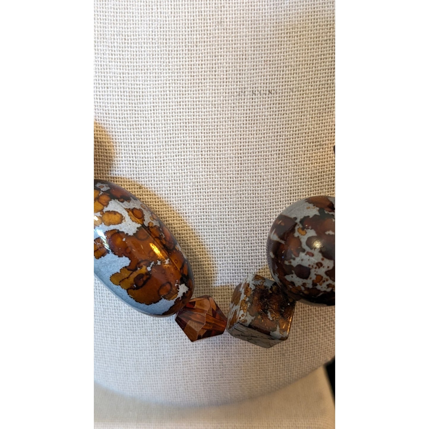Unique Multi-Shape Gray Brown Mottled Beaded Toggle Clasp Statement Necklace