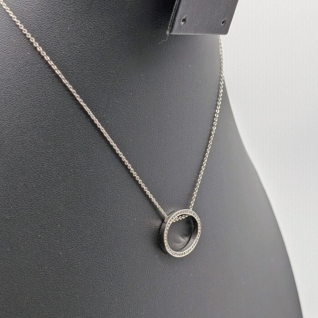 Nana Platinum Plated Sterling Silver CZ Oval Pendant Chain Necklace