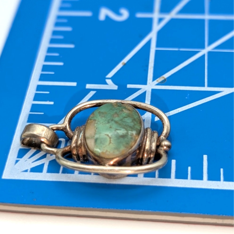 Vintage Marked and Tested 925 Sterling Silver Blue Green Stone Pendant (Only)