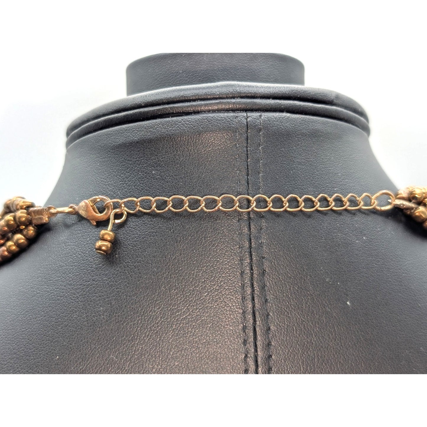 Vintage Four Strand Bronze Glass Beaded 16.5"-19" Necklace
