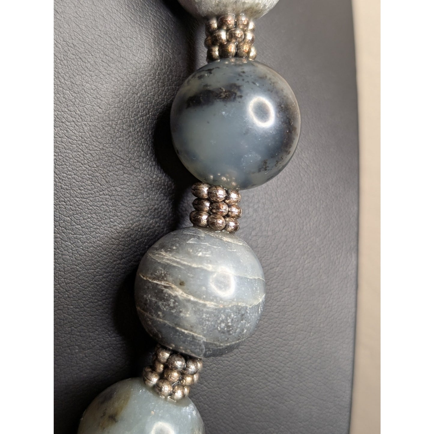 20mm Blue Gray Green Gemstone Statement w/ Bar Toggle Clasp 22" Necklace