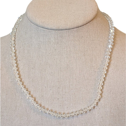 Vintage Crystal 5mm Bicone Bead Single Strand Fish Hook Clasp 18" Necklace