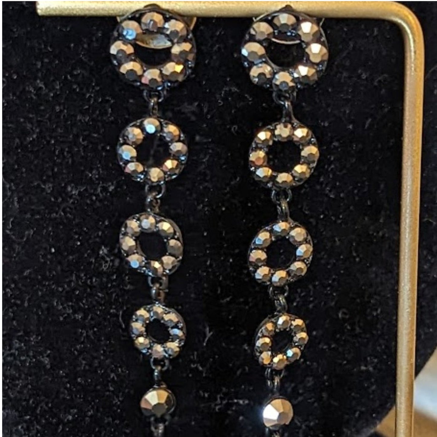 Gun Metal AB Crystal Dangle Post Earrings