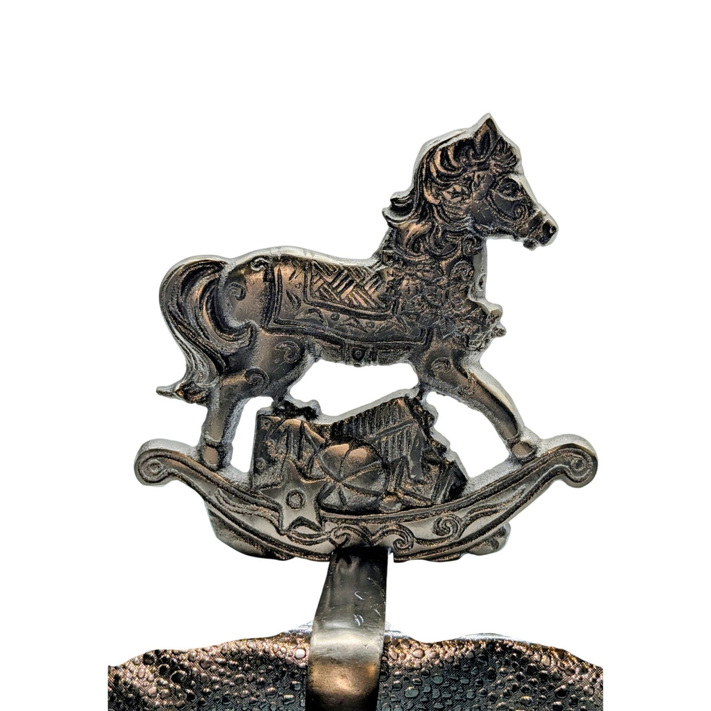 Christmas Heavy Cast Iron Silver Rocking Horse Stocking Hanger