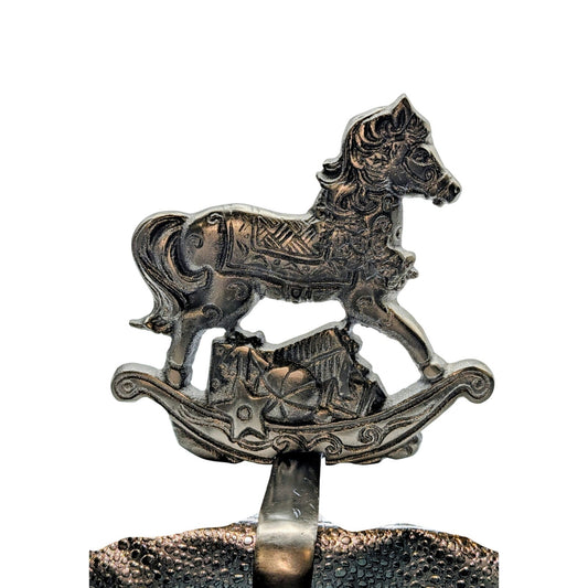 Christmas Heavy Cast Iron Silver Rocking Horse Stocking Hanger