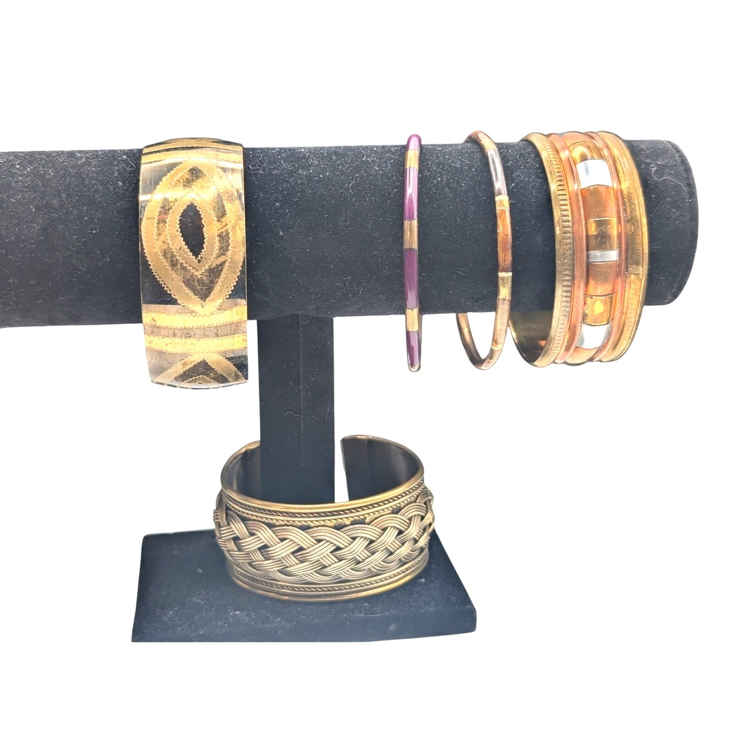 Vintage Lot of Five Brass & Mixed Metals Bracelets