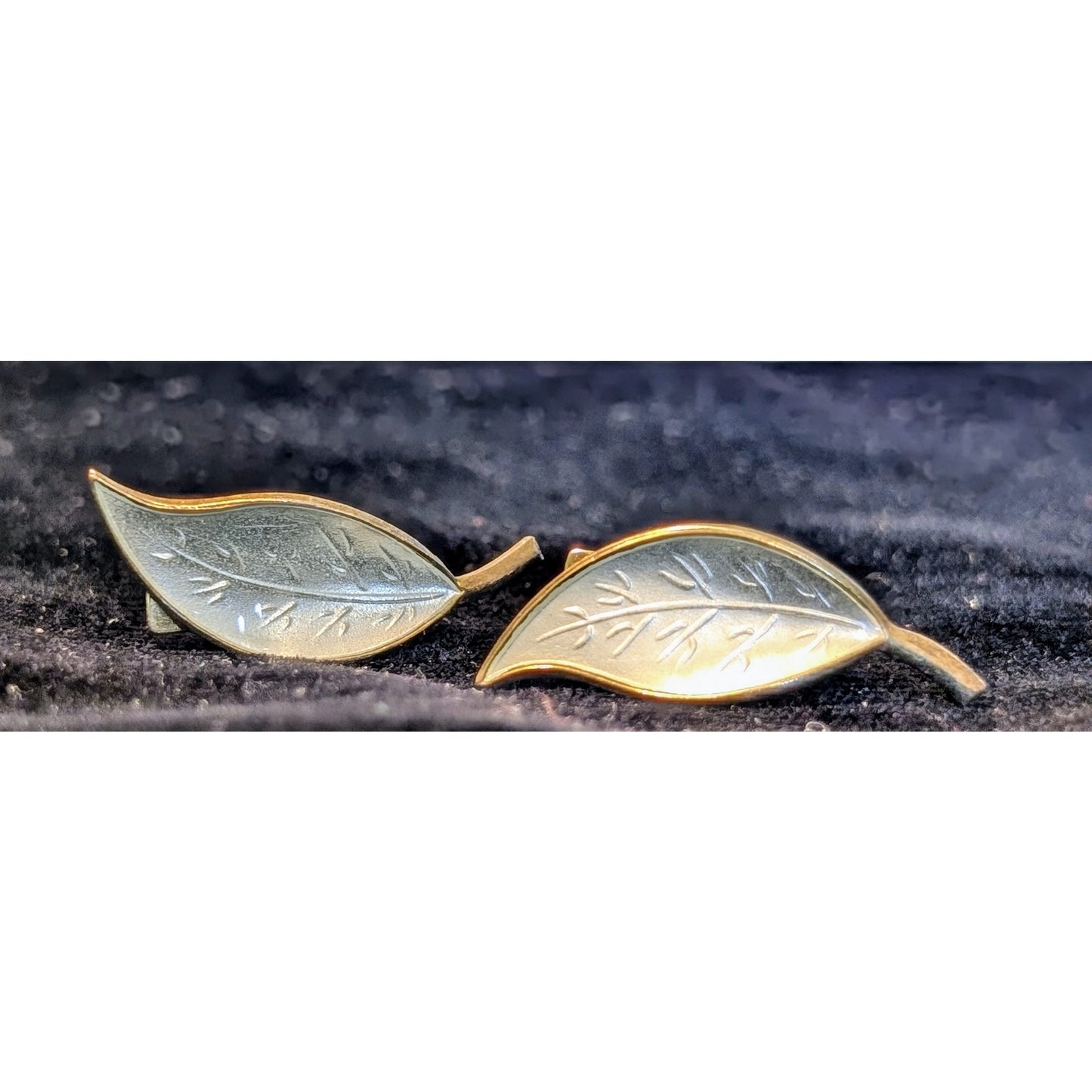 David Anderson Norway White Enamel on Sterling Silver Leaves Clip Earrings