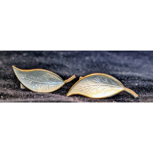 David Anderson Norway White Enamel on Sterling Silver Leaves Clip Earrings
