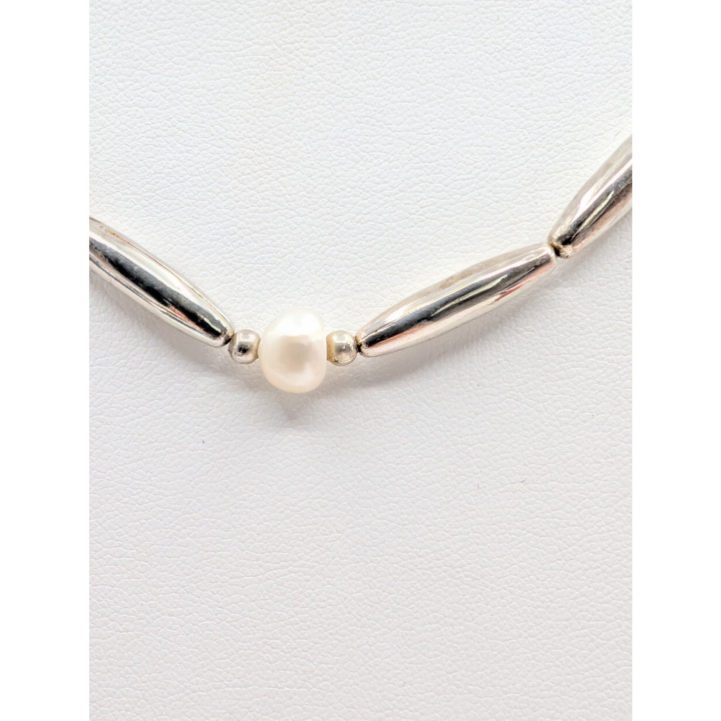 Liquid Silver Beaded Center Pearl 18" Necklace
