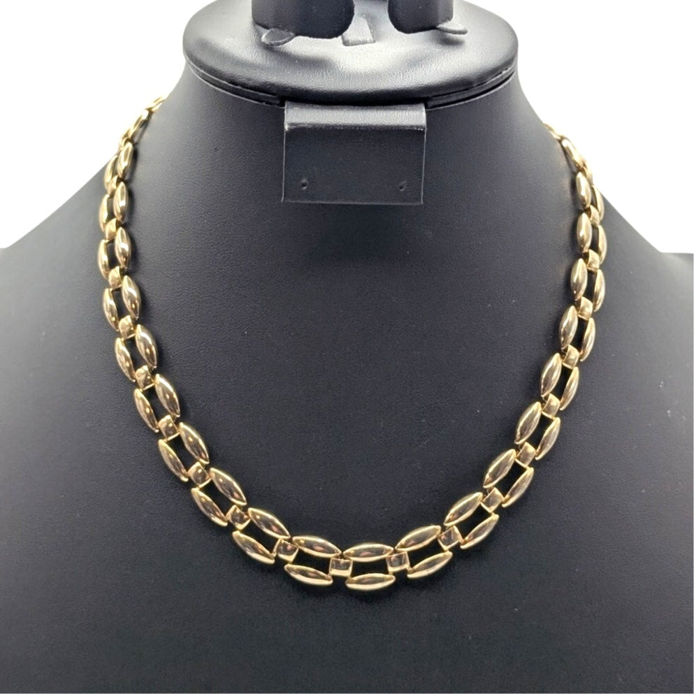 Vintage Polished Gold Tone Oval Link Fold Over Clasp Collar Chain 18" Necklace