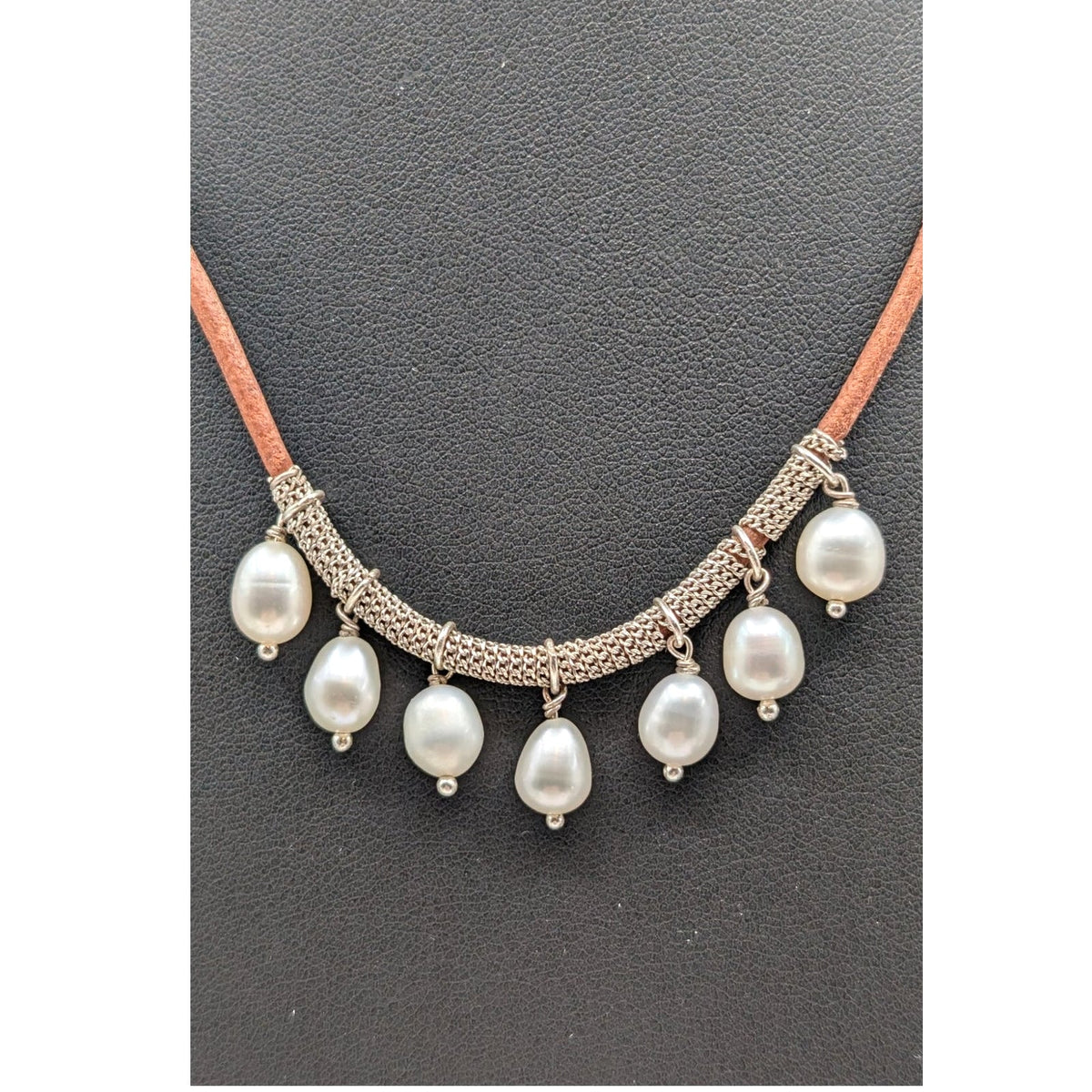 Retired SILPADA 925 Sterling Dangling Pearls on Leather Cord 17"-19" Necklace