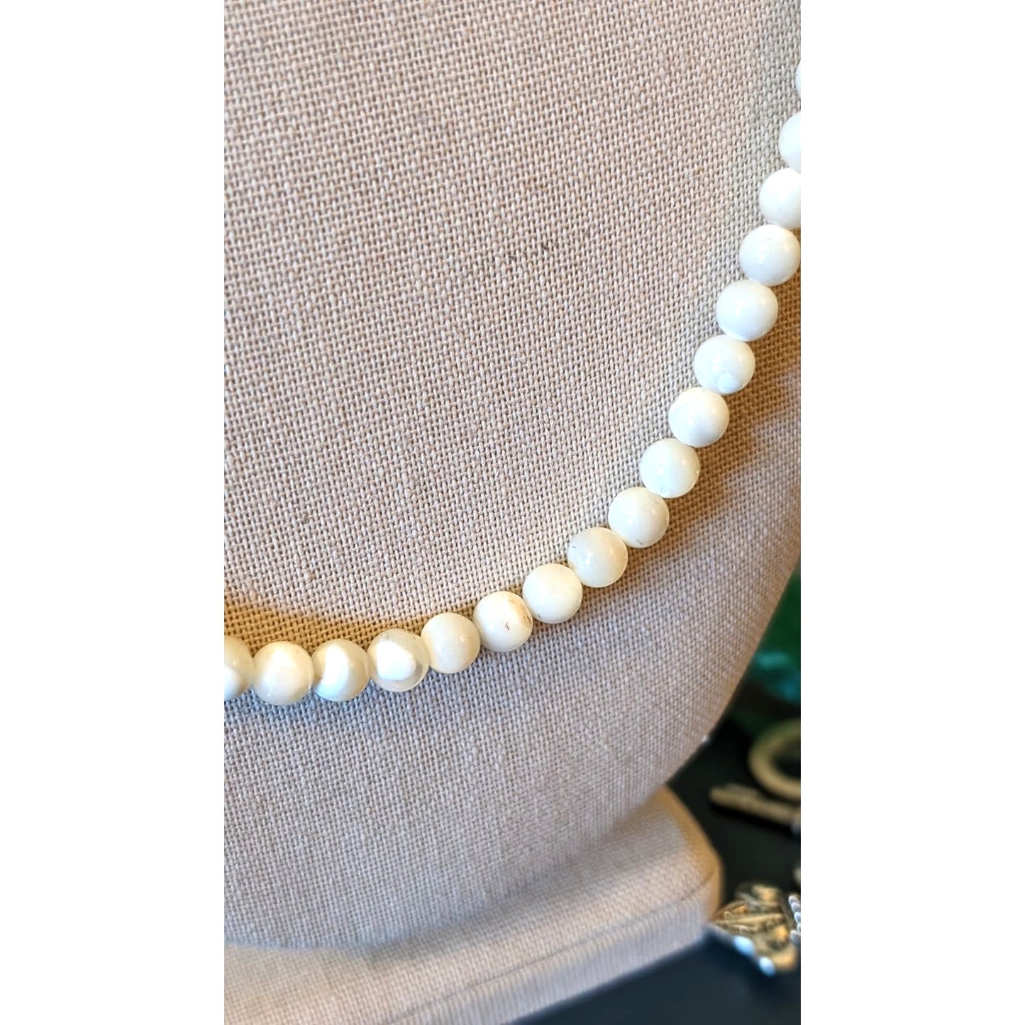Vintage Mother of Pearl Beaded Barrel Clasp 24" Necklace