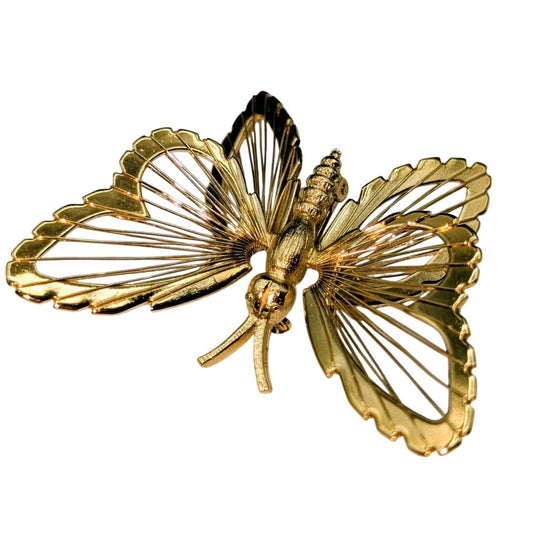 Vintage 60s Gold Tone Monet Menagerie Spinneret Filigree Butterfly Brooch Pin