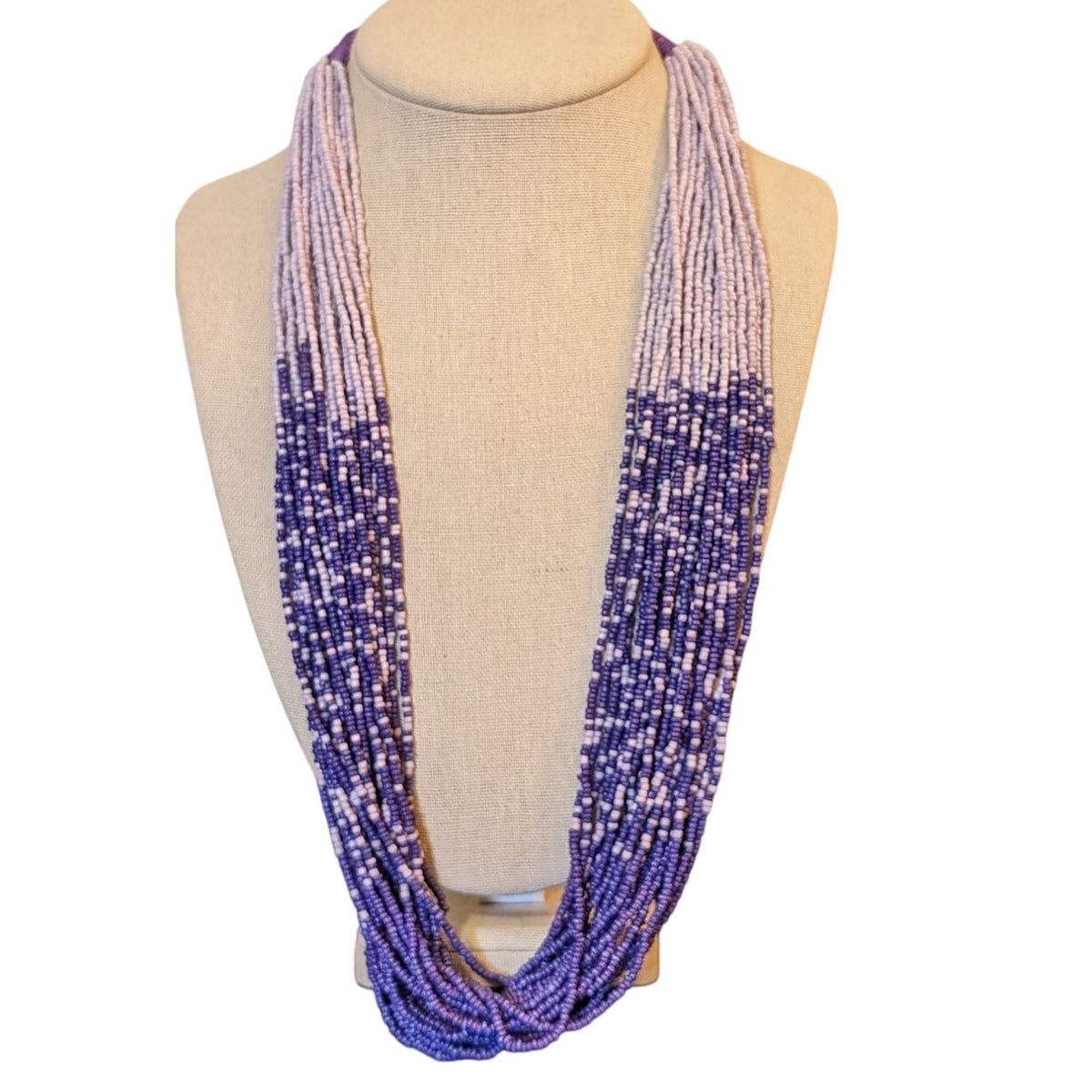 Purple Lavender Seed Bead Multi-Strand Tribal Vibe Wrapped Loop & Ball Clasp