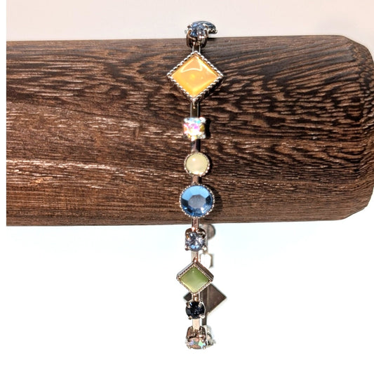 Vintage Multi-Shape Multi-Color Crystal Station on Bar Bracelet