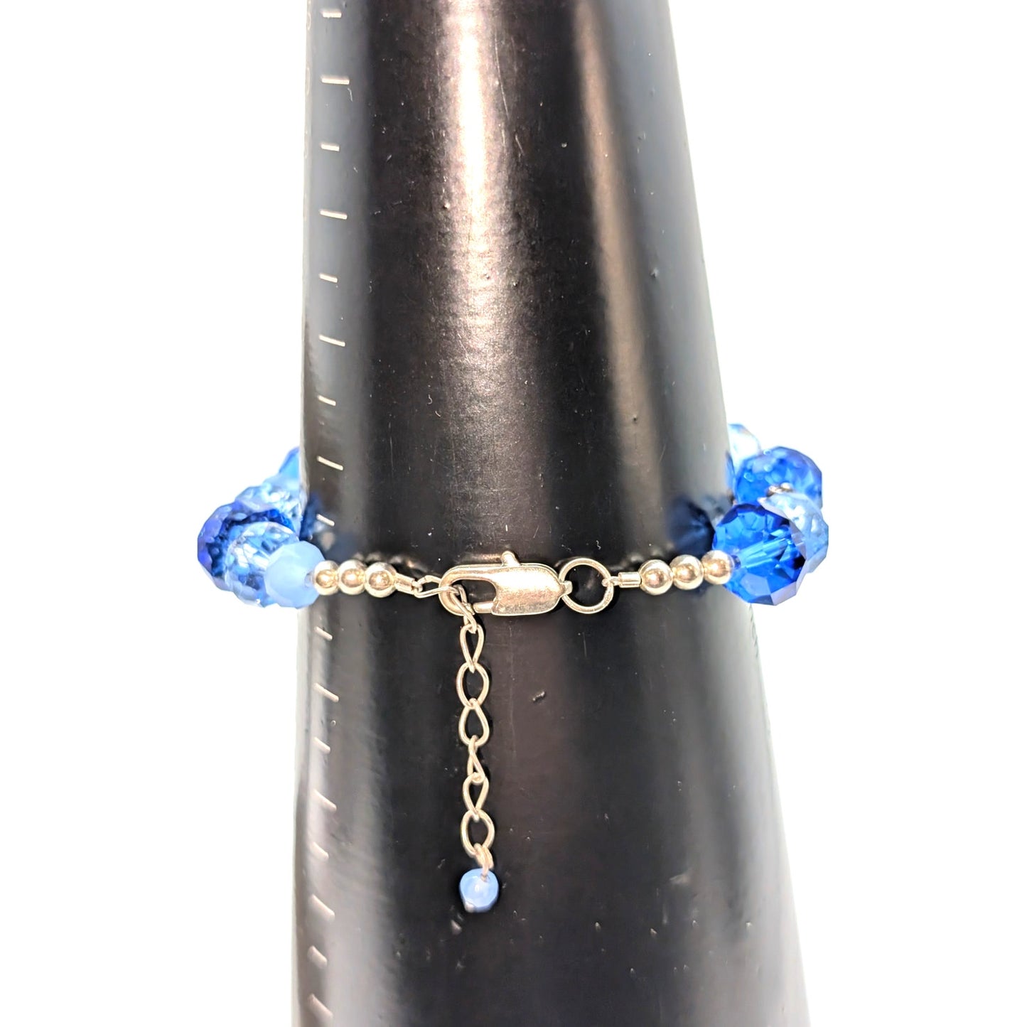 Shades of Blue Faceted Crystal Silver Tone Floral Beaded Bracelet
