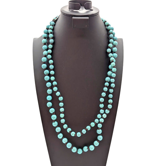 Plunder Design Faux Turquoise Acrylic Bead Knotted Long Strand 60" Necklace
