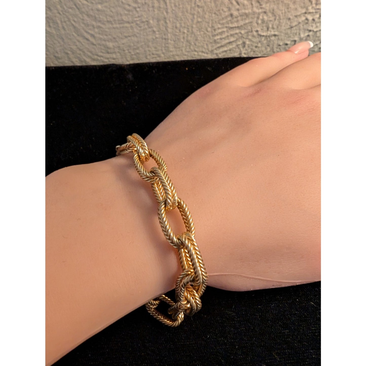 14Kt Yellow Gold Textured Double Link Chain Lobster Claw Clasp Bracelet