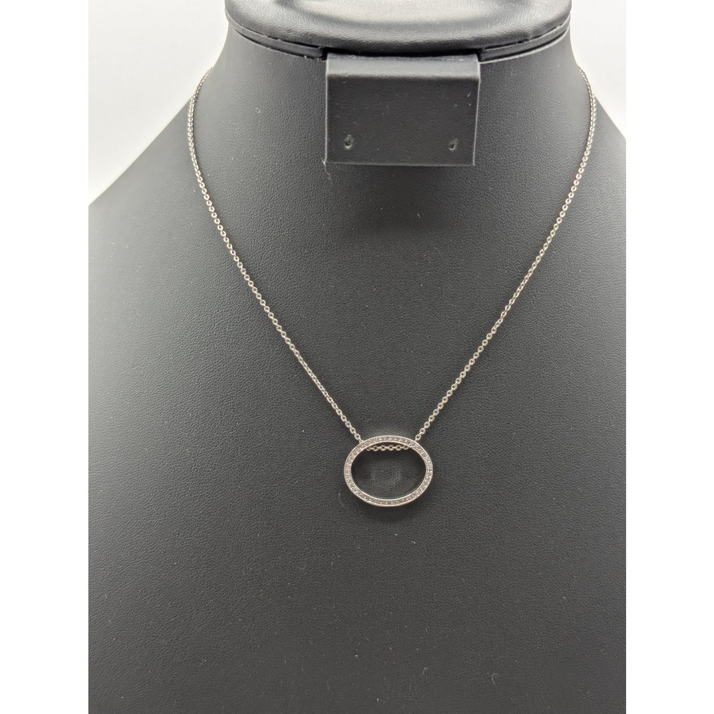 Nana Platinum Plated Sterling Silver CZ Oval Pendant Chain Necklace