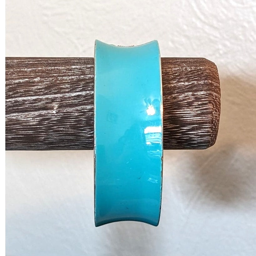Turquoise Enamel Concave Clamper Style Wide Cuff Bangle Bracelet