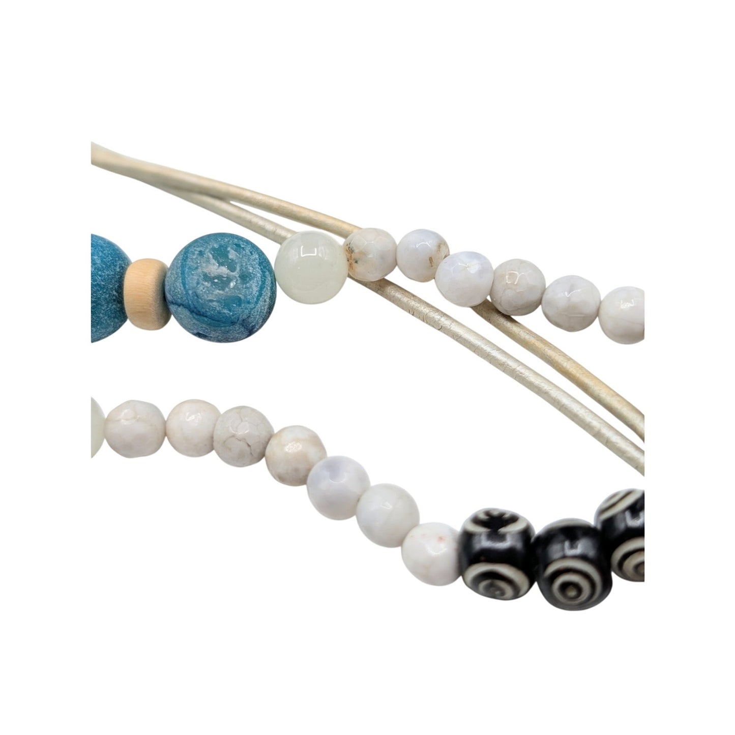 Boho Blue Pink White Black Stone Beaded Pink Tipped Tassel Long Cord Necklace