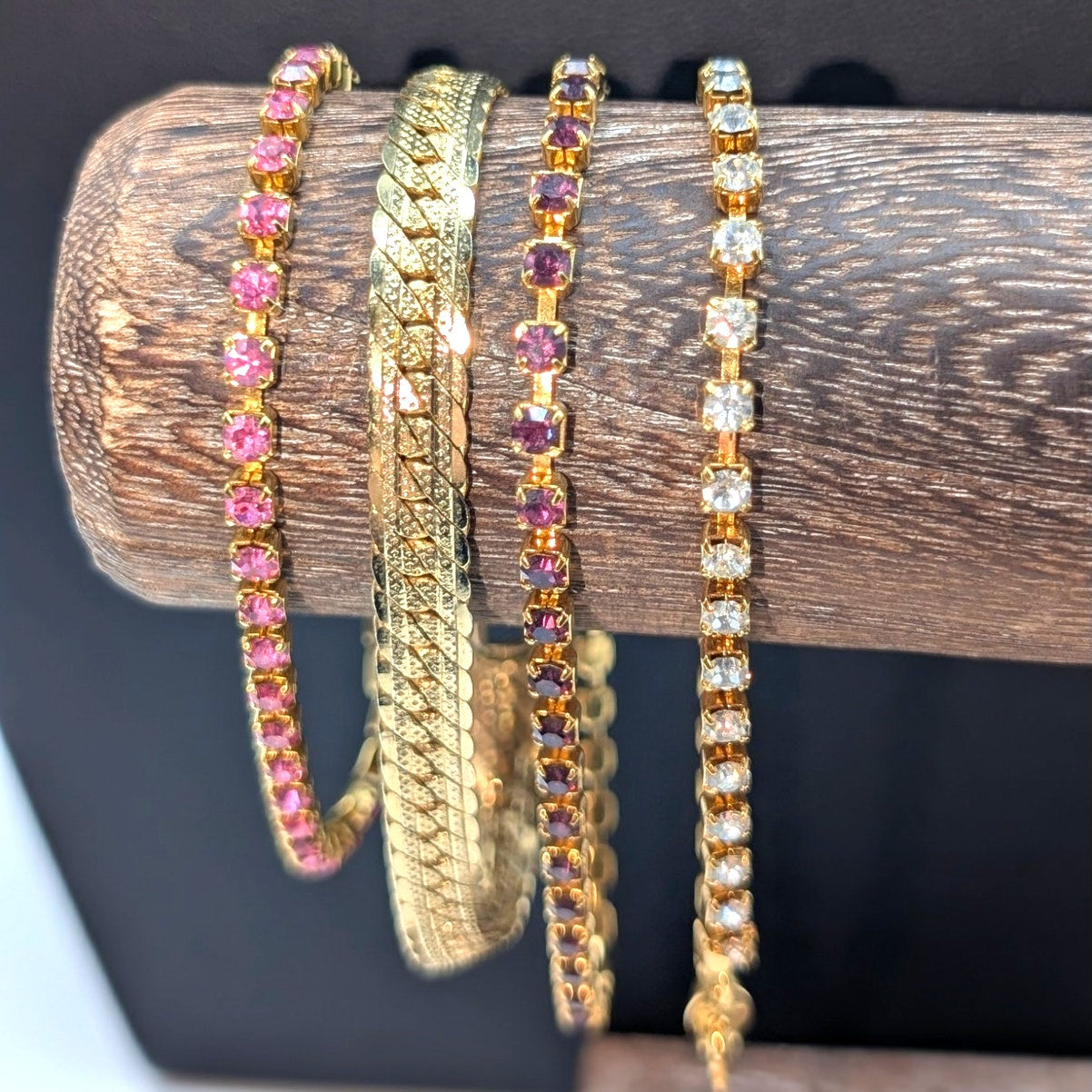 Six Piece Pink Gold Tone Vintage to Modern Theme Mixed Jewelry Lot
