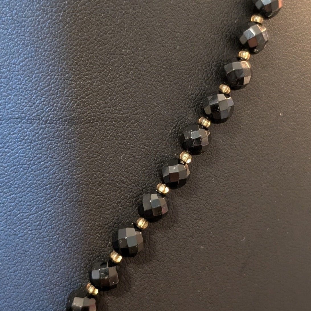 Peyote Bird Black Onyx Faceted Beads & Elongated Smoky Quartz Pendant Necklace
