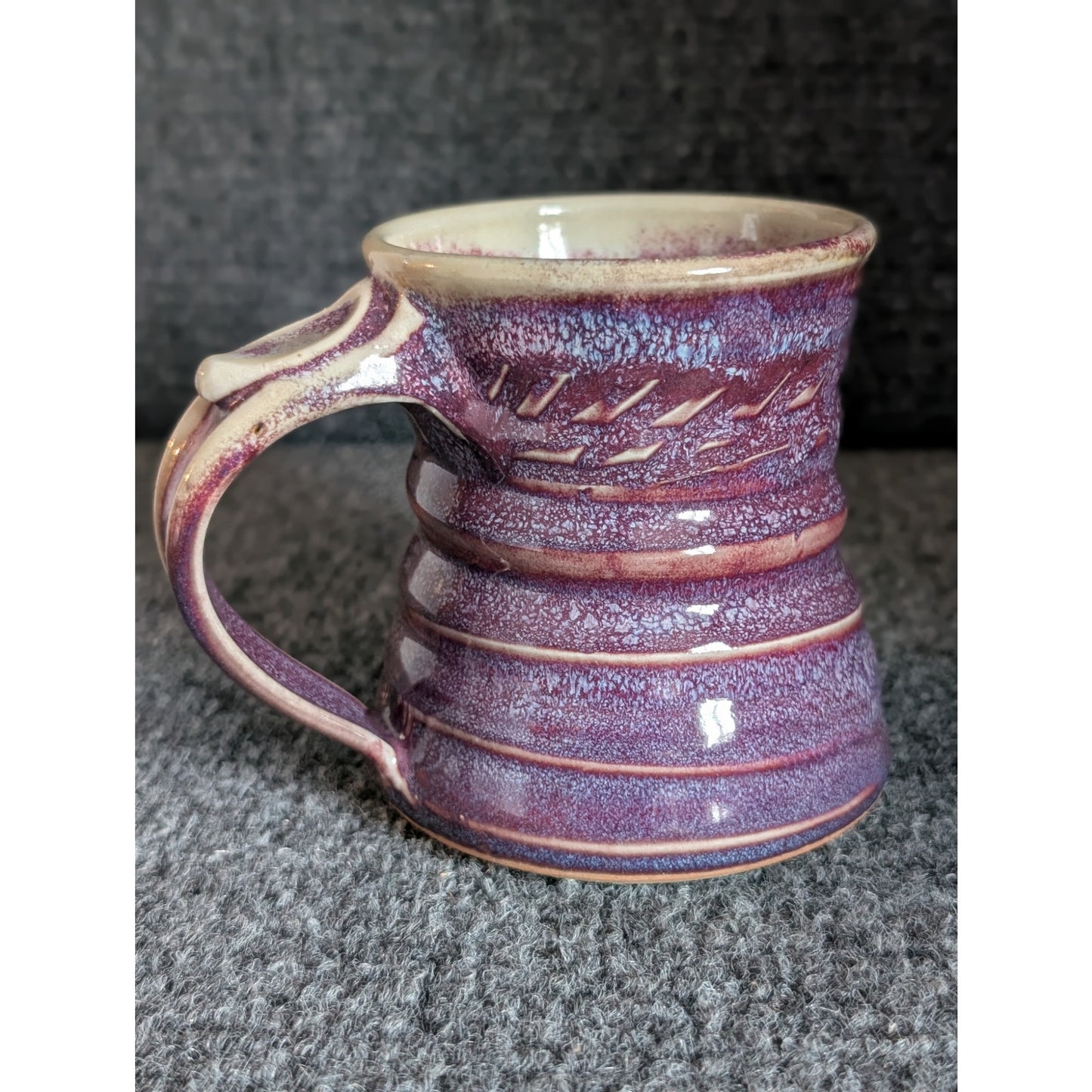 Purple Banded Studio Pottery Mug Signed 12