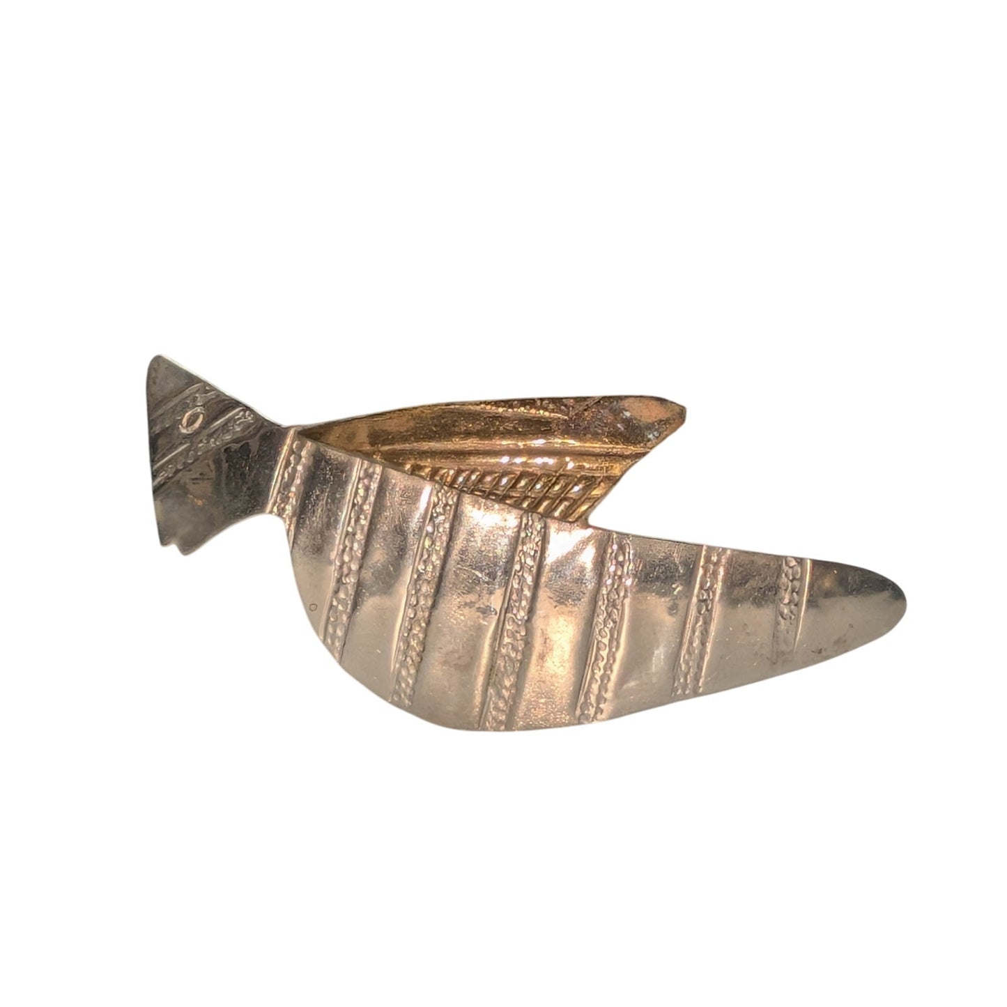 Artisan Hand Crafted Abstract Modernist Two Tone Embossed Bird Pin