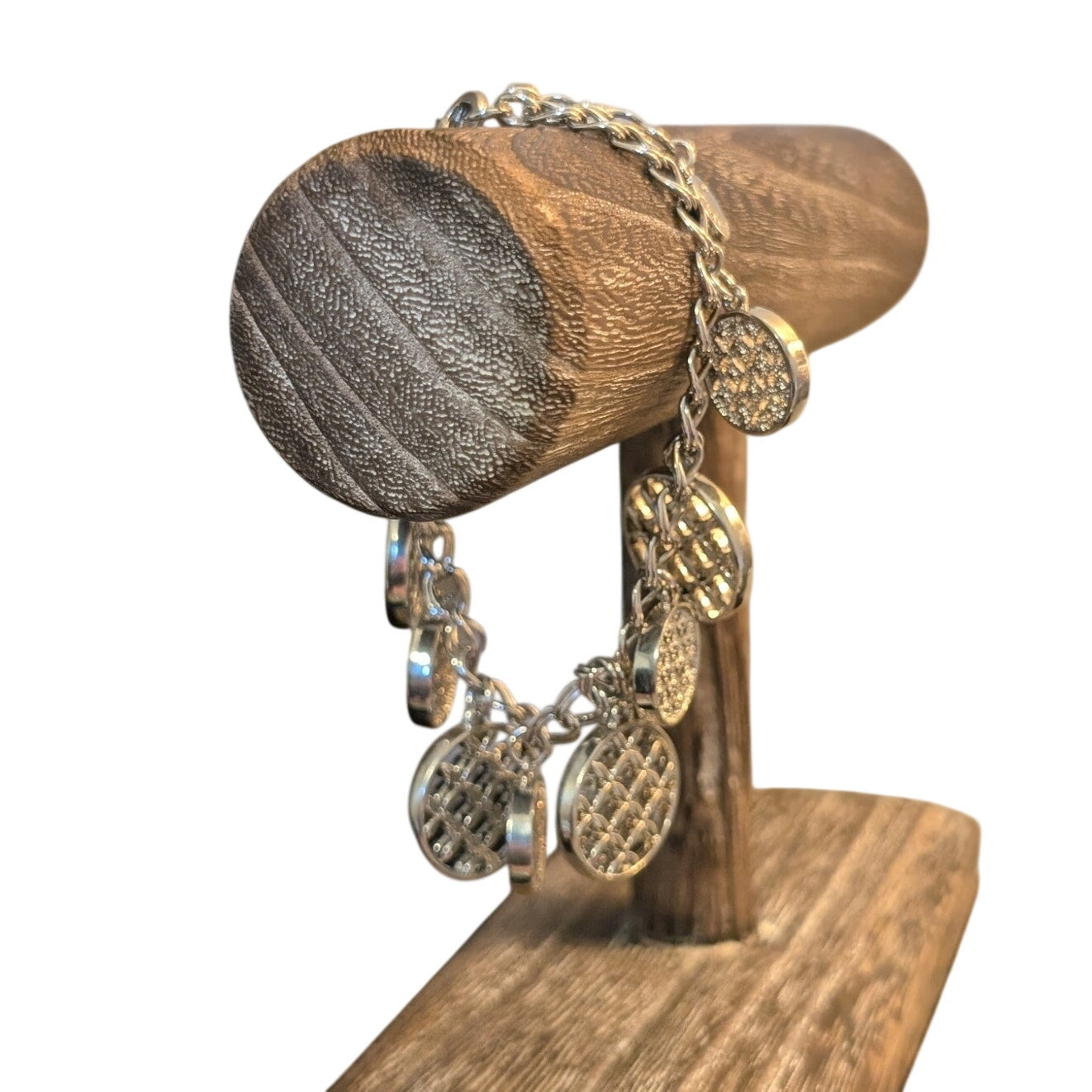 Charter Club Silver Tone Rhinestone Disk Charm Necklace & Matching Bracelet