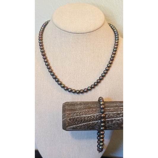 Vintage Sterling 5mm Freshwater Pearl Necklace & Bracelet Set