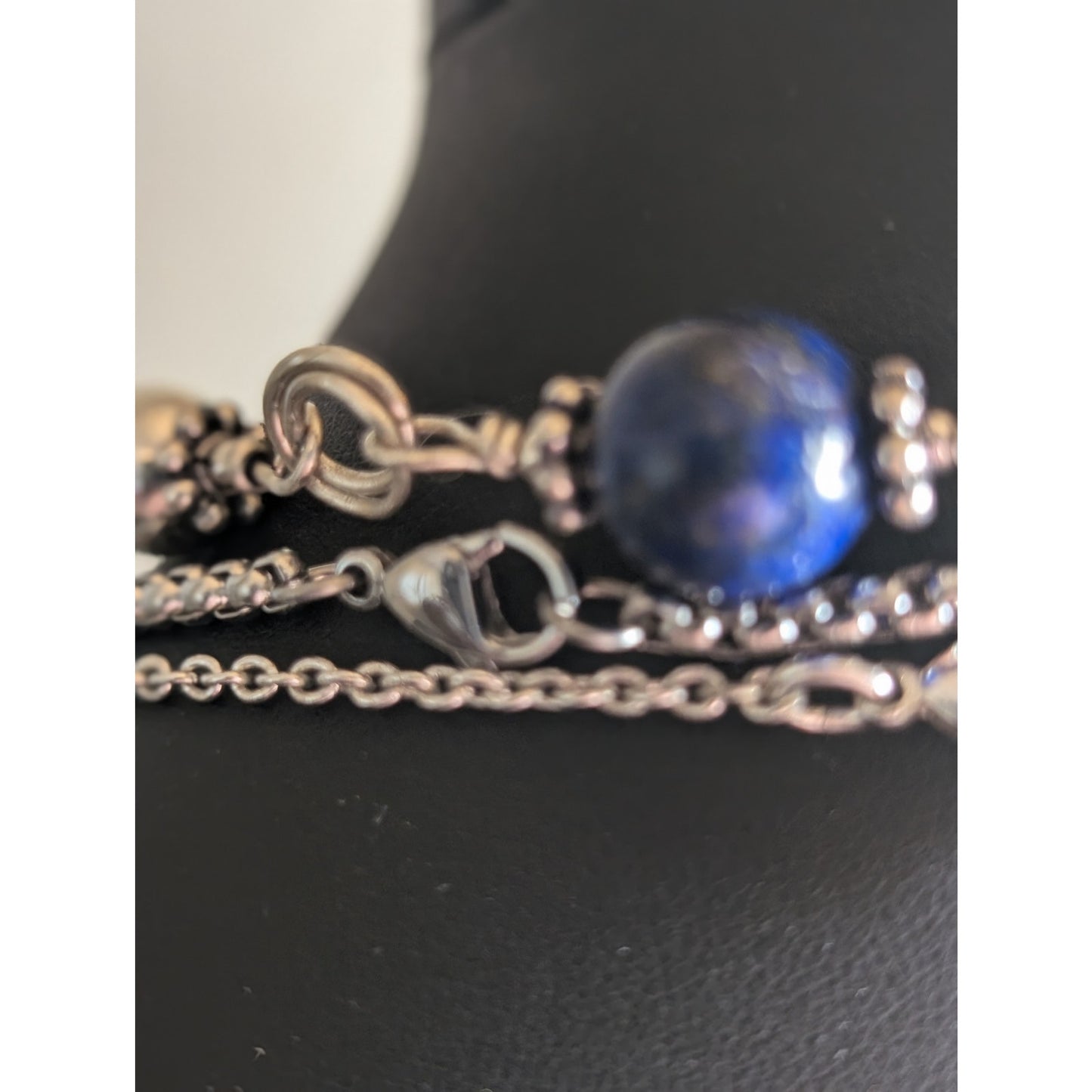 Lot of Three Silver Tone Blue Bead Necklaces (One Possibly Lapis Lazuli)