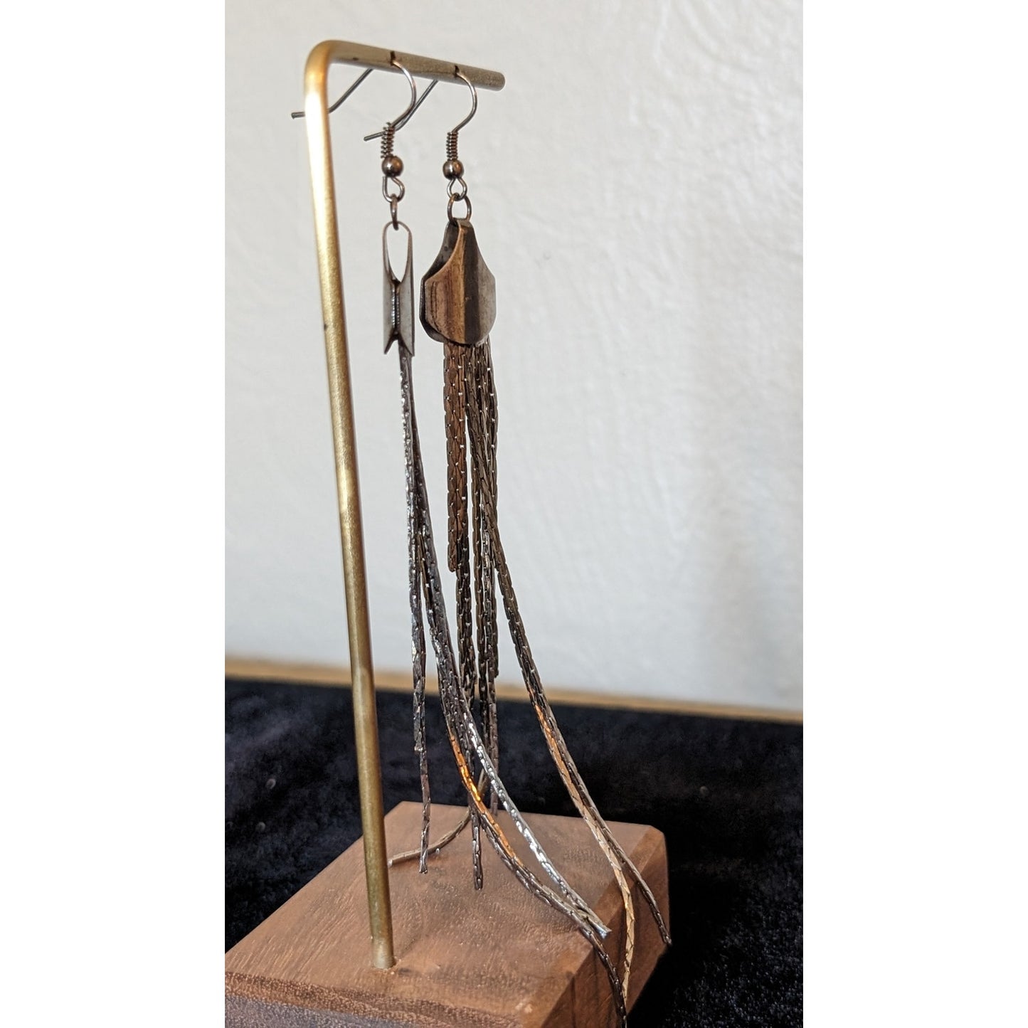 Long Multi-Chain Gun Metal Dangle French Wire Earrings