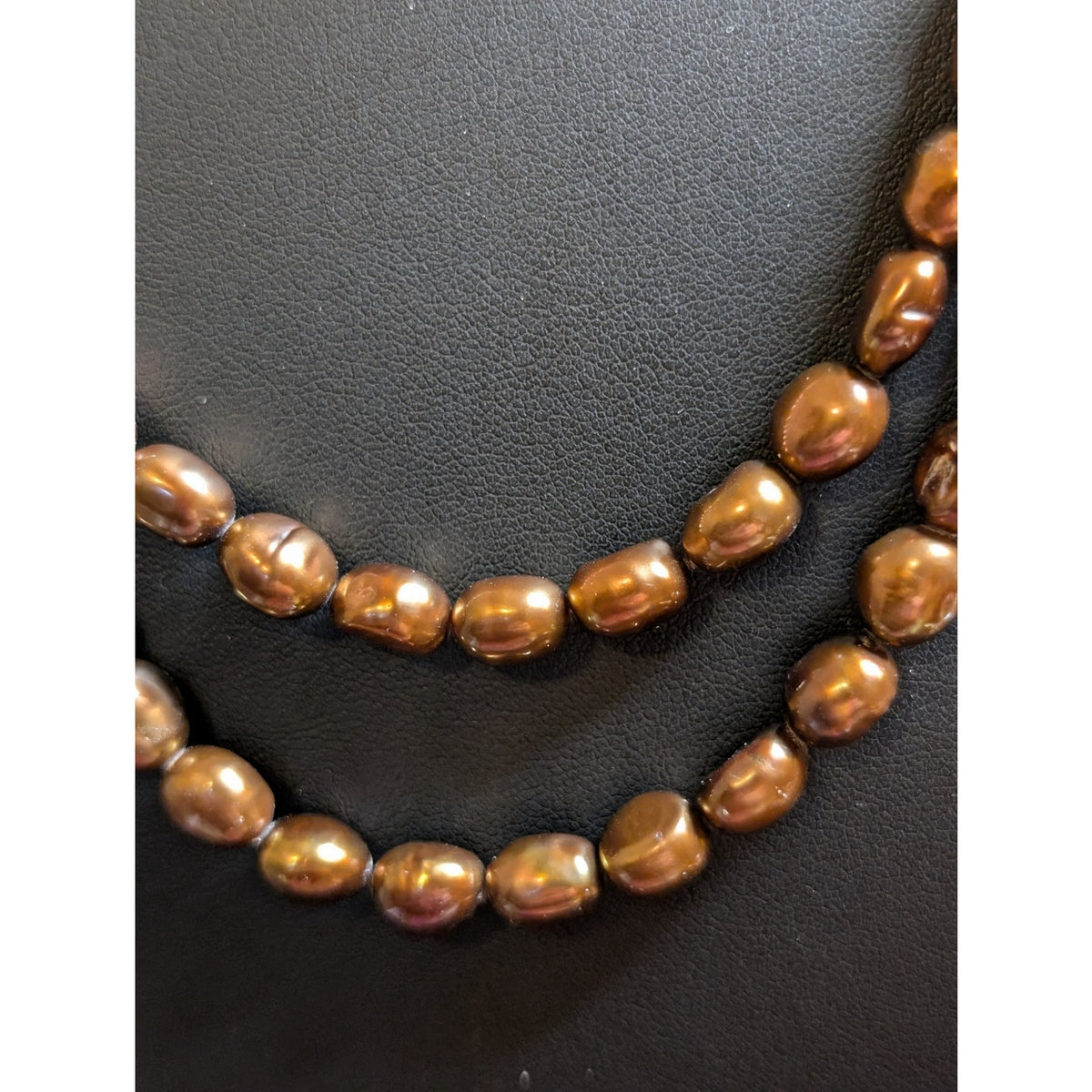 Vintage 66" Copper/Bronze Tone Freshwater Pearls Necklace 115.7g