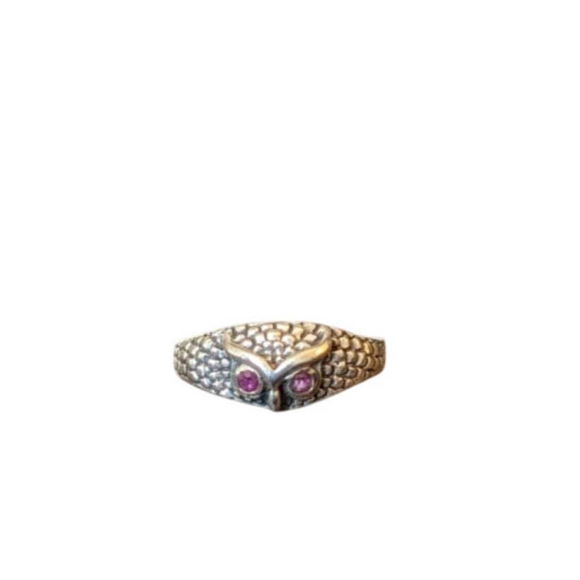 925 Sterling Red/Pink Spinel Eyed Owl Ring Sz 5-5.25