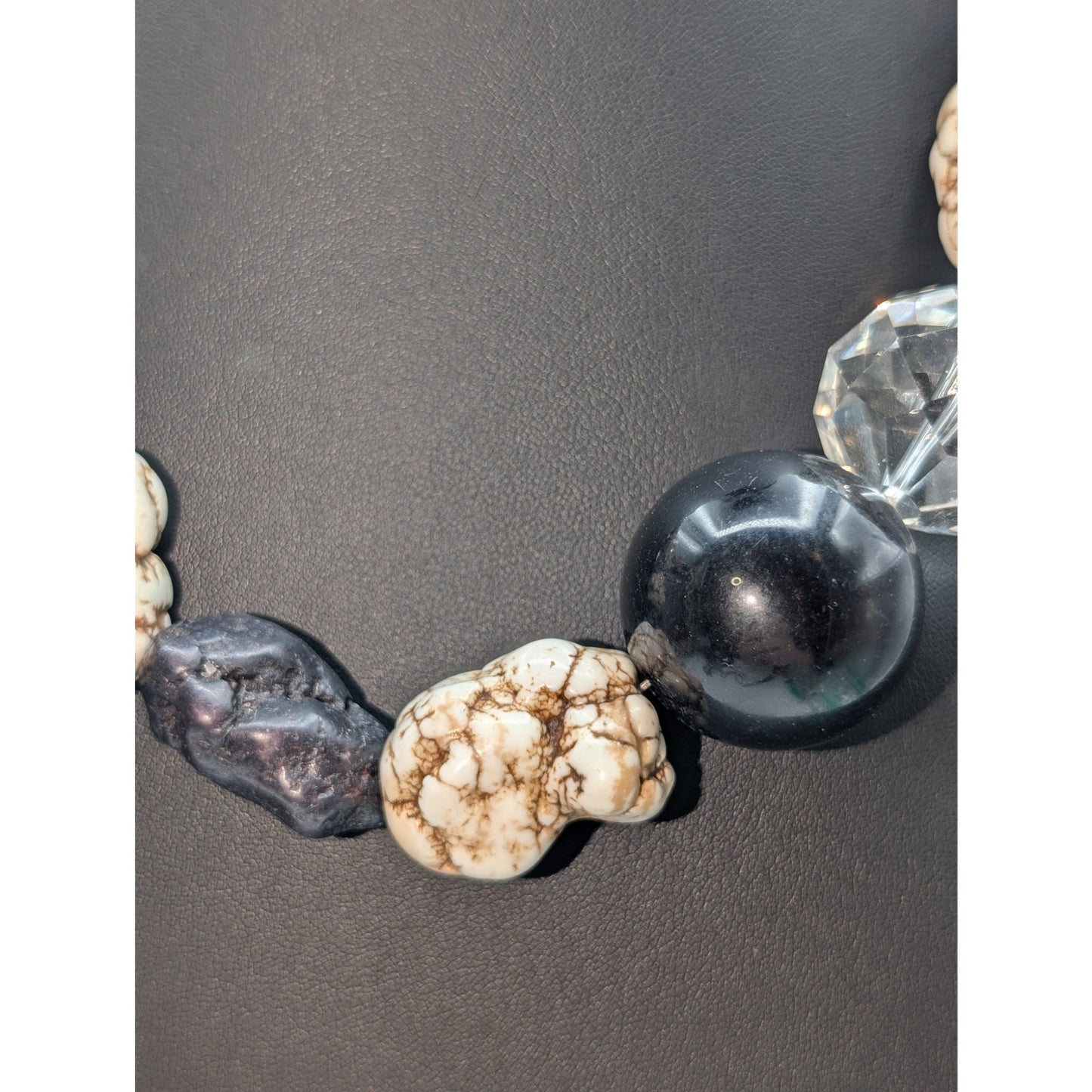 Extra Large Chunky Heavy Stone Glass Faux Pearl Rhinestone Ball 21.25" Necklace