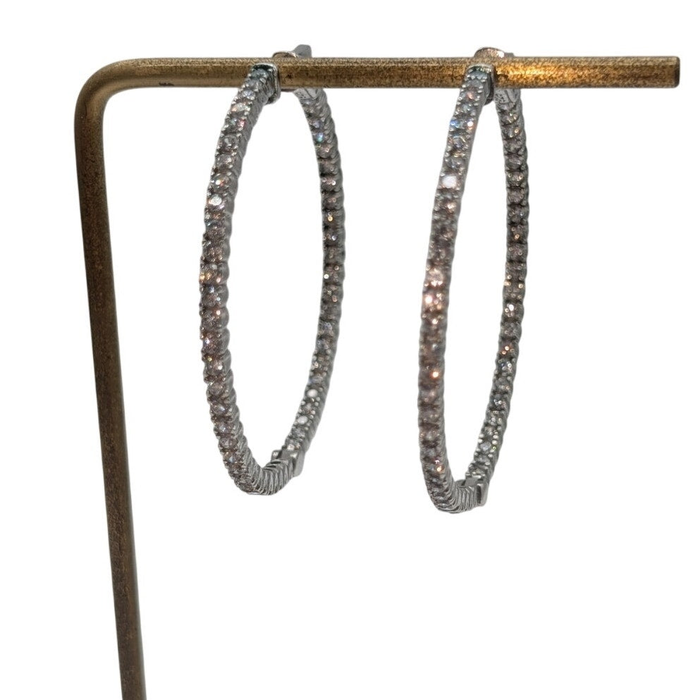 Marked 925 Gorgeous In & Out Cubic Zirconia Hoop Earrings