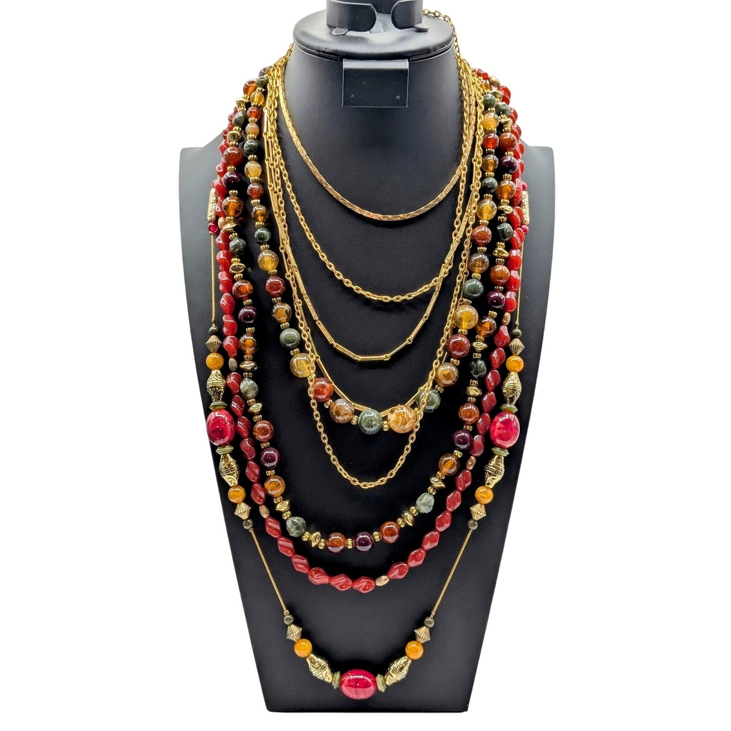 Mixed Lot of Fall Colors Gold Tone Six Layered Necklaces