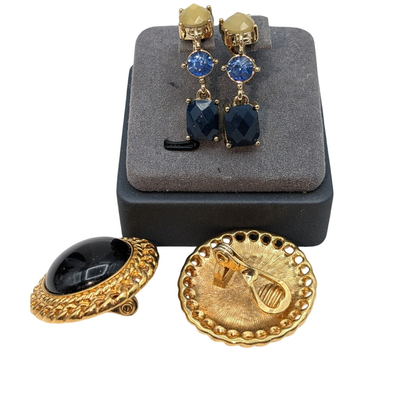 Lot of Two Pair Vintage Gold Tone Metal Clip On Earrings