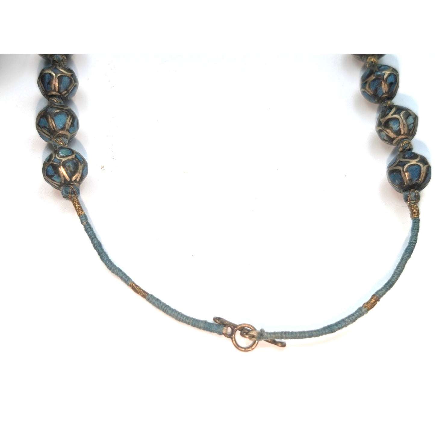 Antique Hand Made Ethnic Turquoise Inlay Non-Magnetic Graduated Bead Necklace