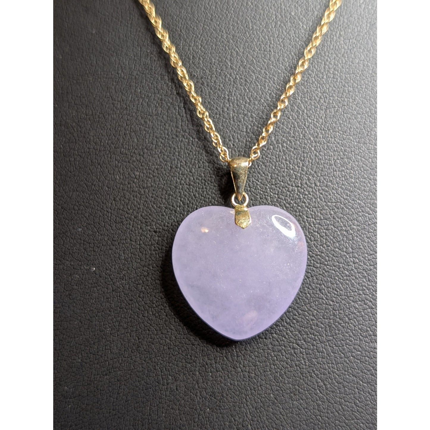 Lavender Jade Heart 14k Yellow Gold Pendant 18" Rope Chain Necklace