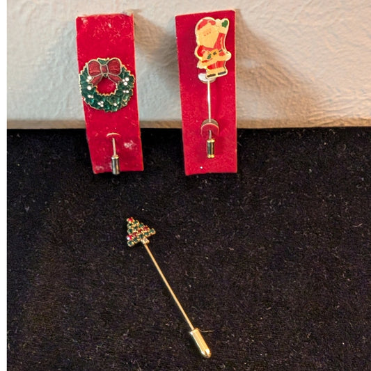 Lot of Three Vintage Christmas Theme Stick Pins