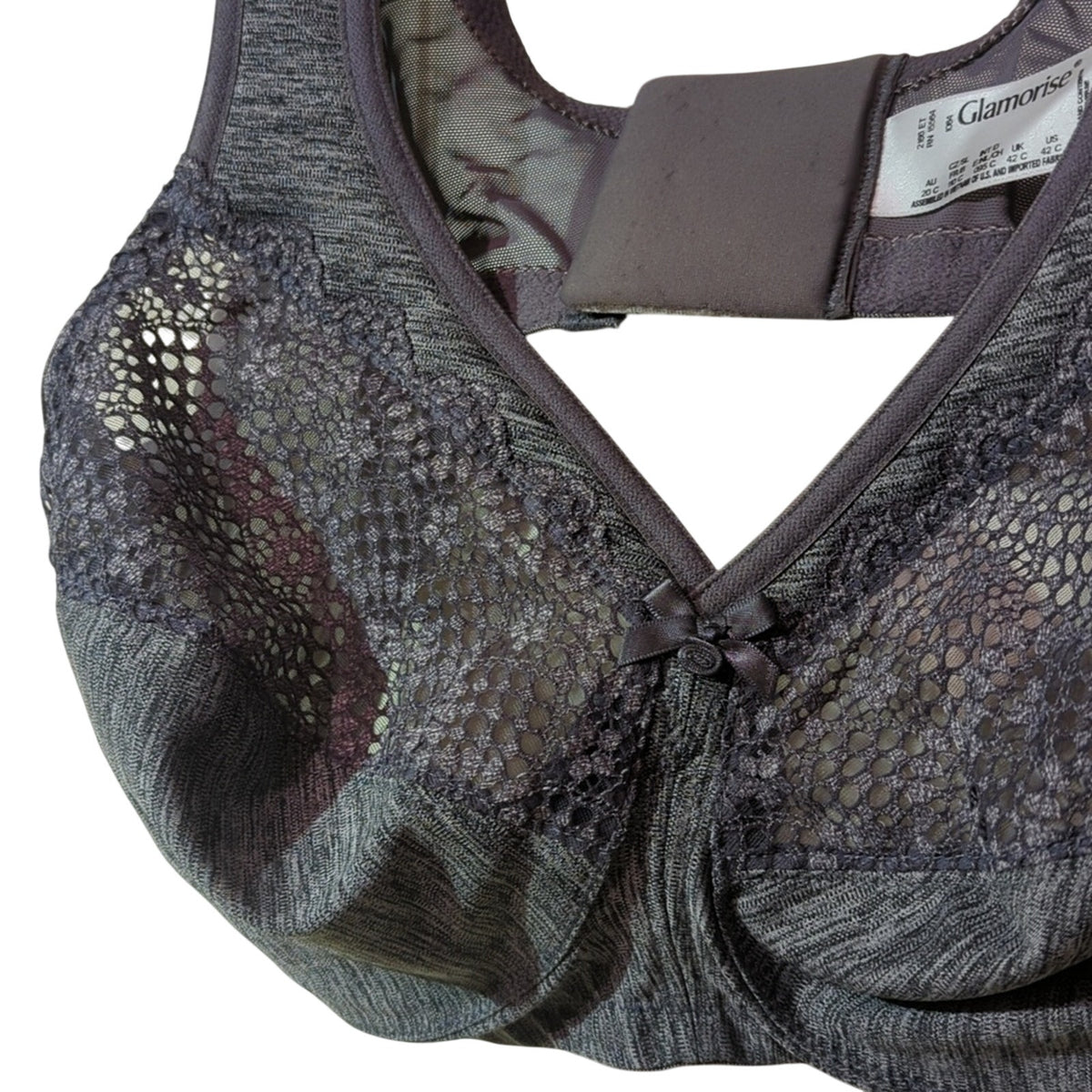 Glamorise Gray Lace No Pad No Wire Bra Women's Sz 42C
